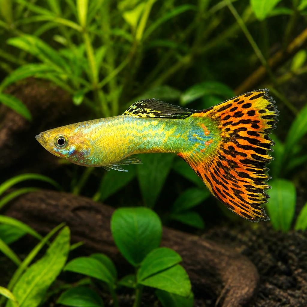Assorted Male Guppy (Poecilia reticulata male triangle mix) - SKU 6054 Petra-reference aquarium image