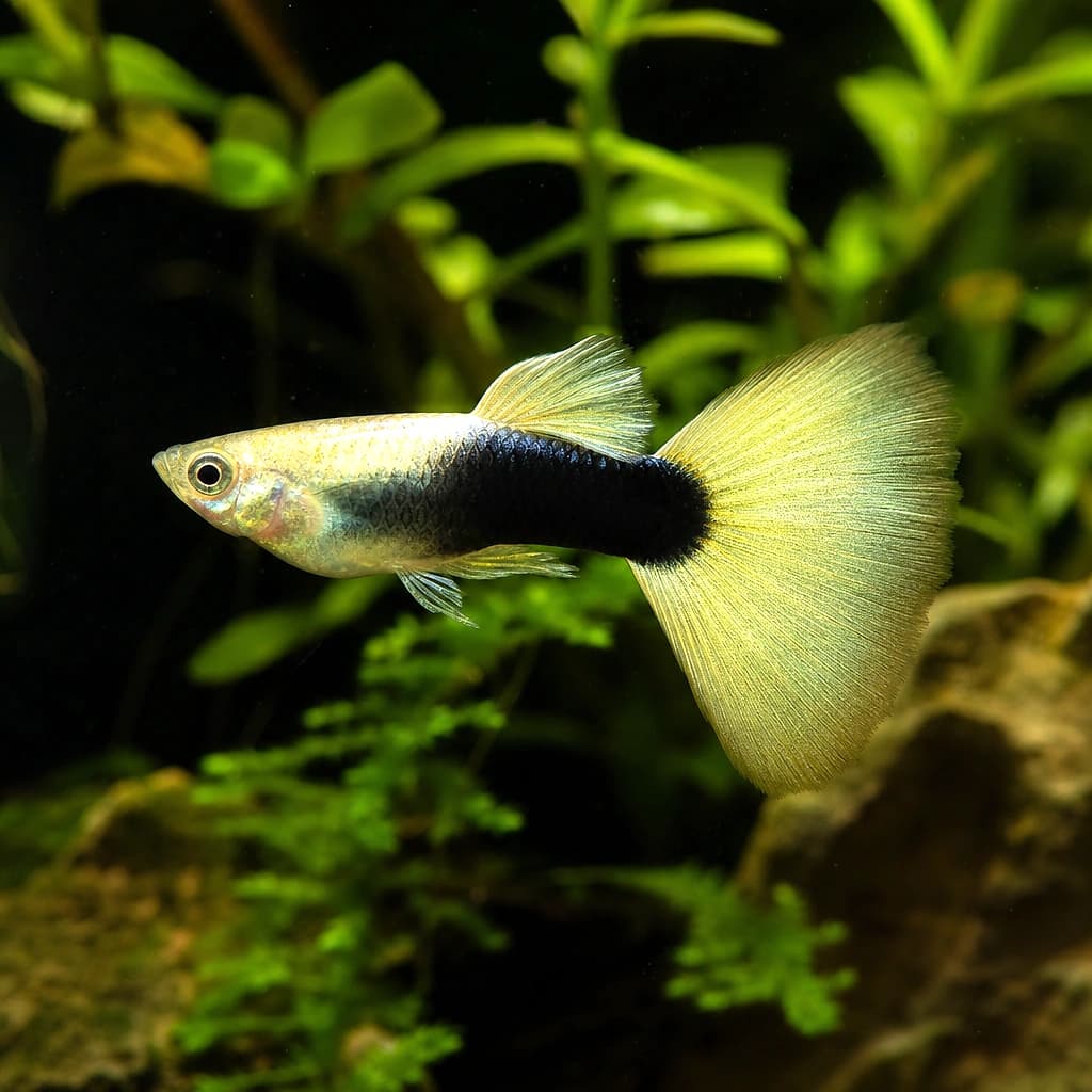 Poecilia reticulata male tuxedo blond gold