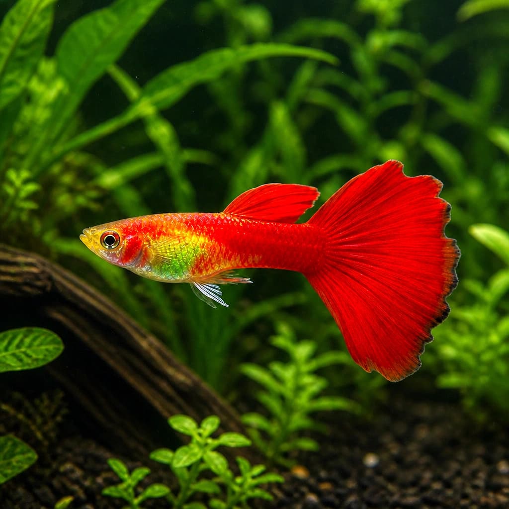 Guppy male red (Poecilia reticulata male red mix) - SKU 6070 Petra-reference aquarium image