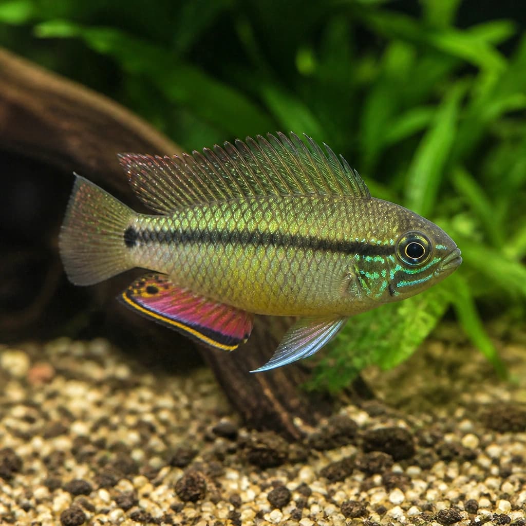 Nigerian Red Kribensis (Pelvicachromis taeniatus Nigerian Red) - vibrant locality variant of the Striped Kribensis