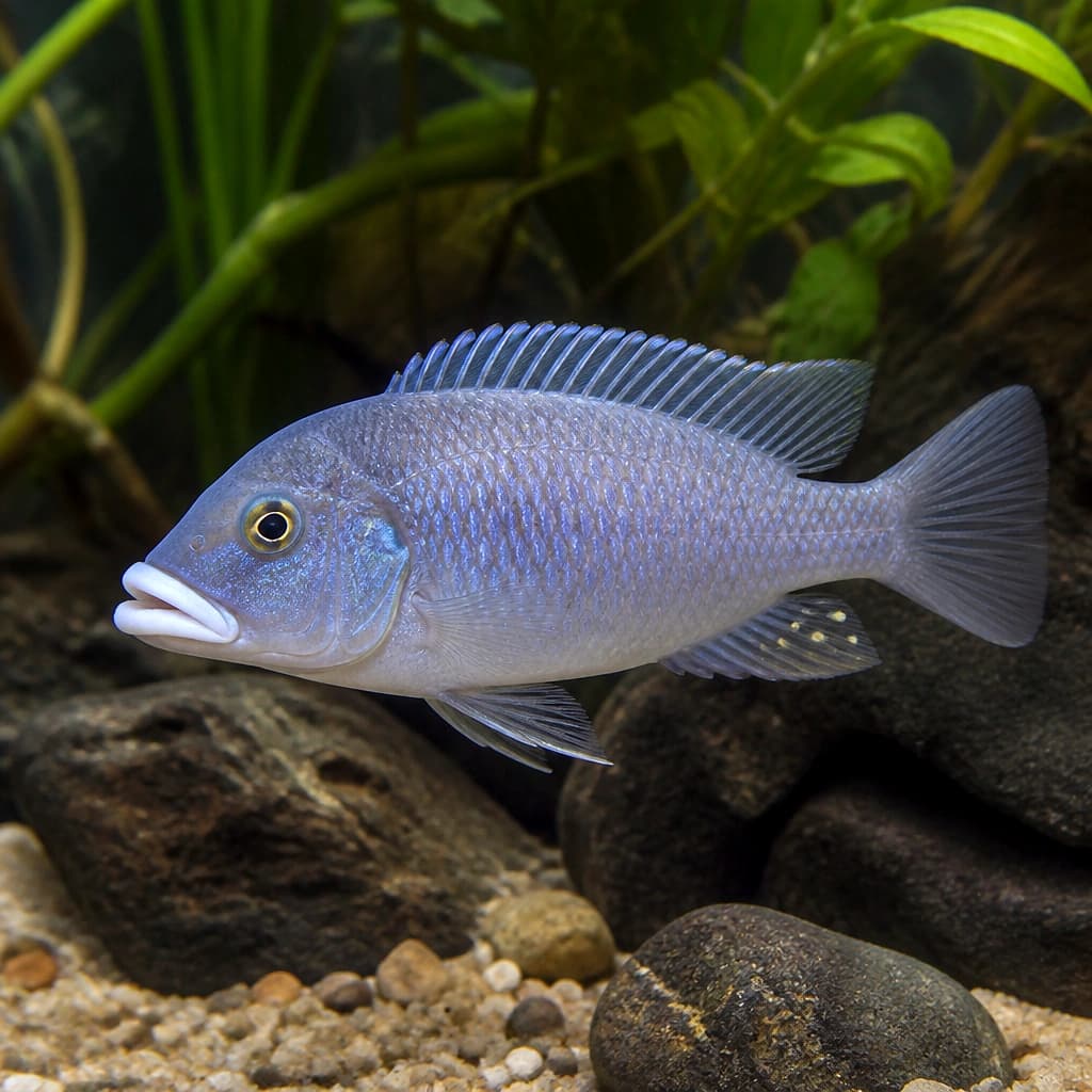 Mdoka White Lips Cichlid (Placidochromis phenochilus) - blue Malawi Hap with white lips