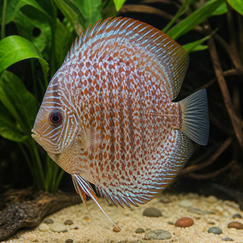 Leopard Discus Symphysodon leopard 7cm with spotted pattern and round body shape