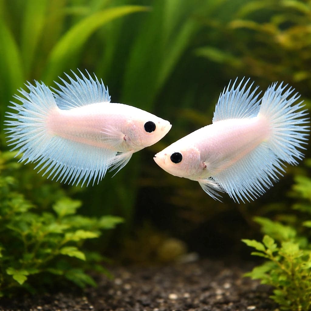 A Crowntail female betta — the spiky fin ray extension of the Crowntail genetics