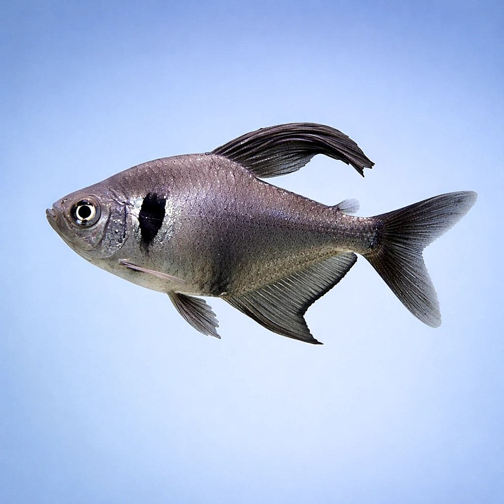 A Black Phantom pair in a planted tank showing the distinctive black vertical bar