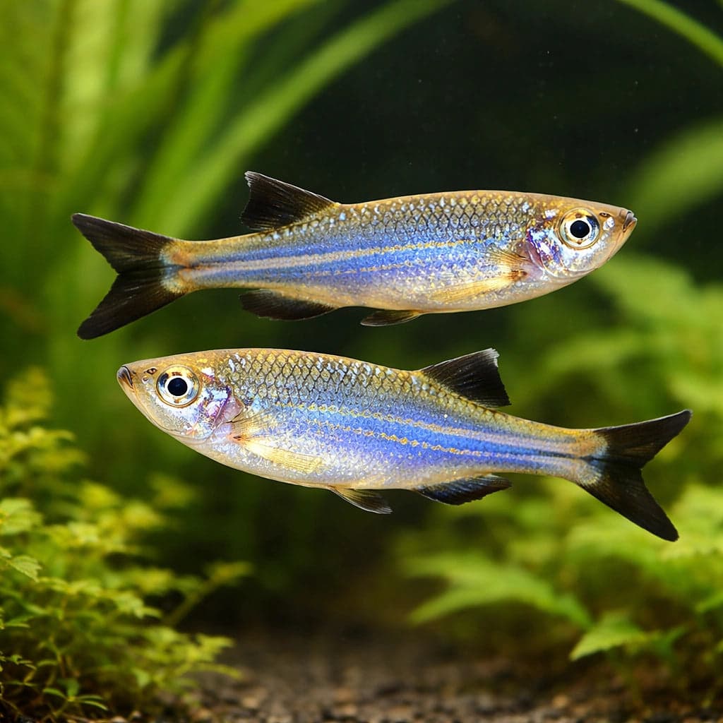 A Blue Danio (Danio kerri) in a planted tank