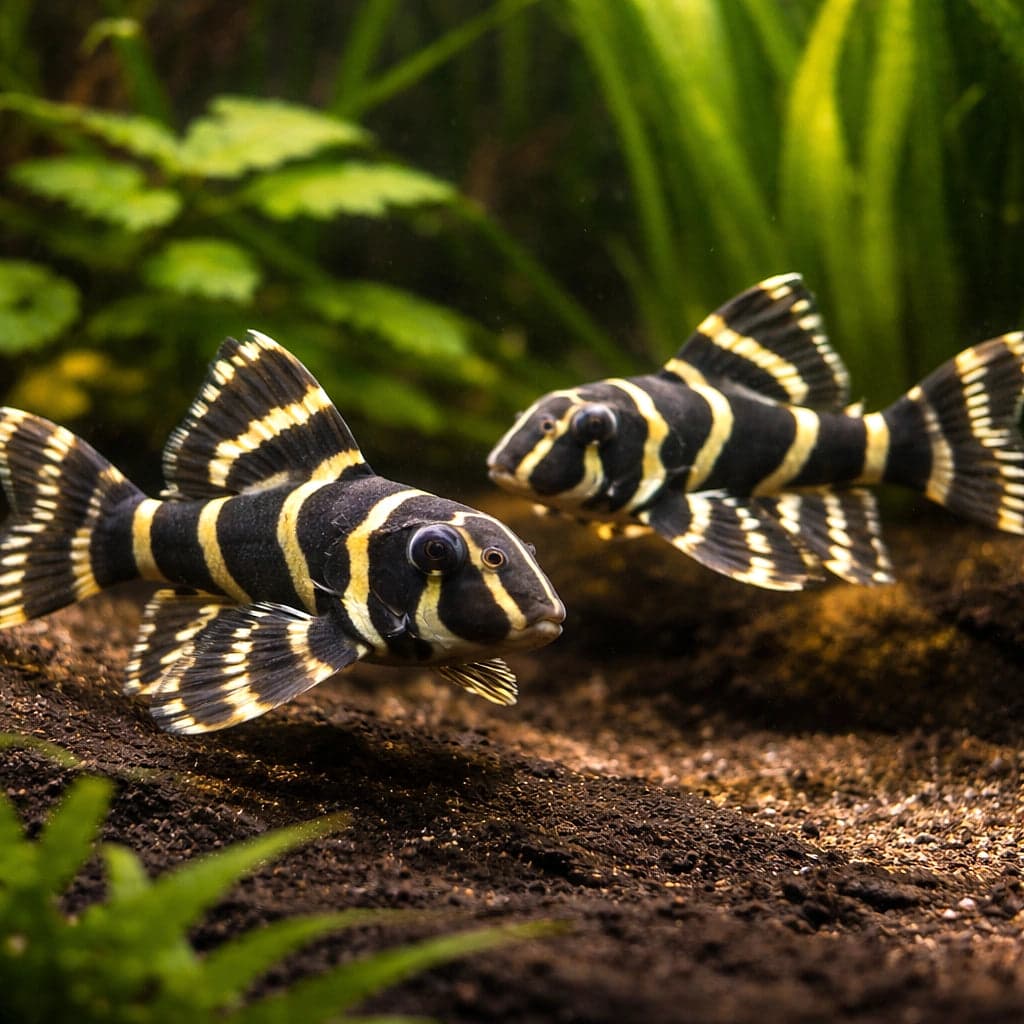 An L204 Panaqolus albivermis pair in a planted tank