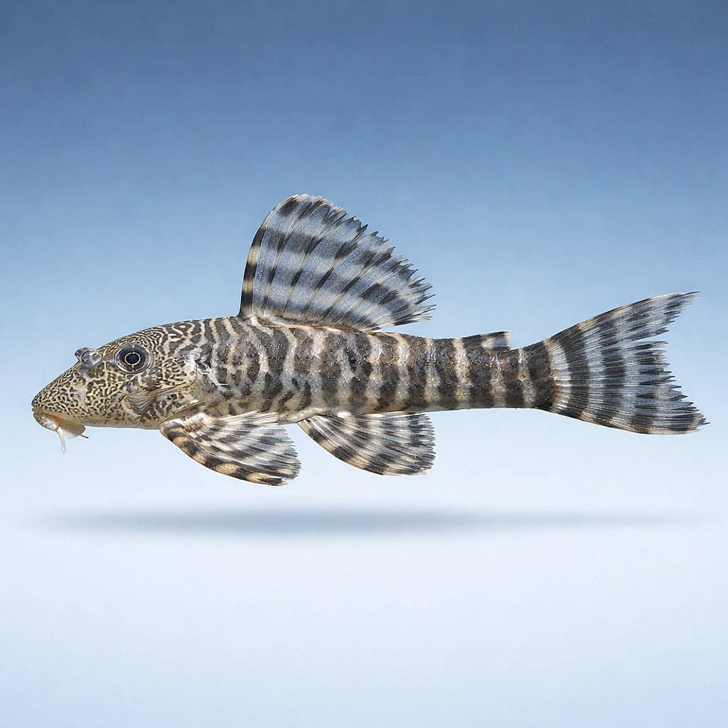 An L226 Panaqolus changae side view showing the banded body