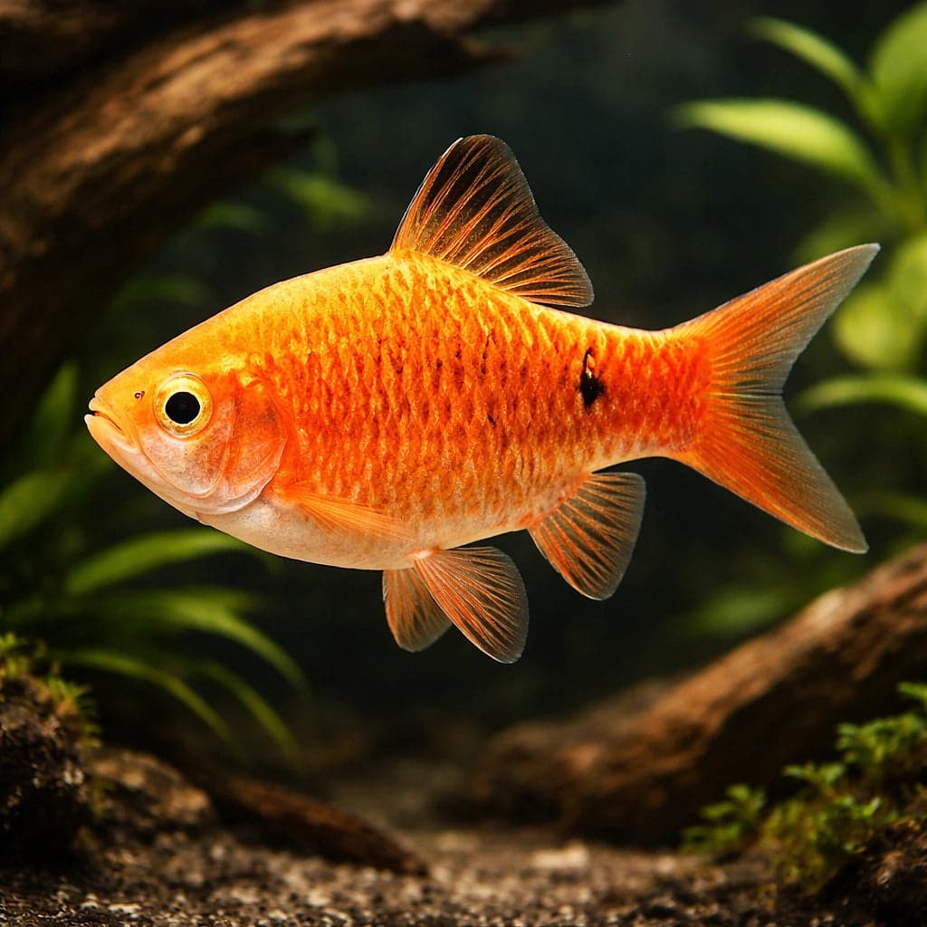 A Rosy Barb Gold (Pethia conchonius) — one of the UK's classic cool-water schoolers