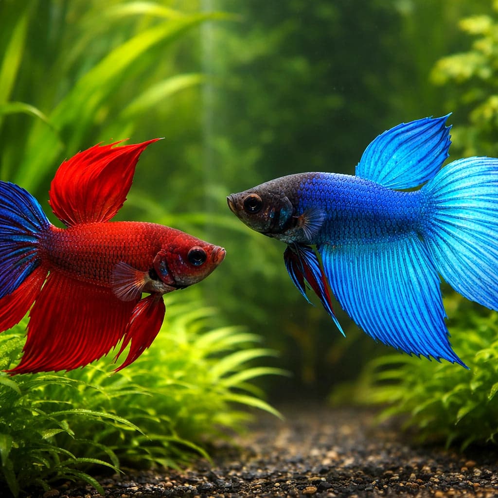 A Cambodian Longfin Male Betta showing ideal colouration at 26 °C