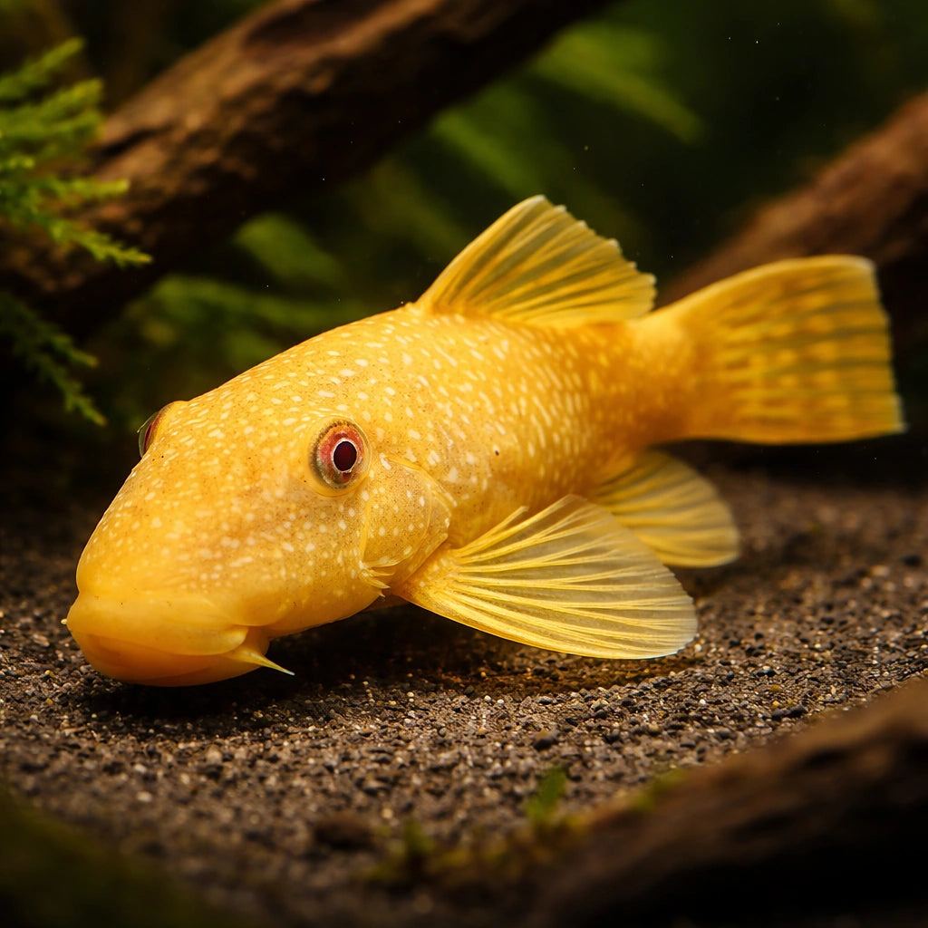 A common brown bristlenose pleco grazing, showing the male's branched snout bristles