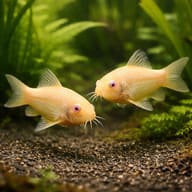 Albino Corydoras Catfish (Corydoras aeneus) — Albino Cory group over sand and plants — representative image - view 4