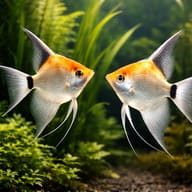 Two Ghost Angelfish (Pterophyllum scalare) swimming in a planted freshwater aquarium — representative image - view 2