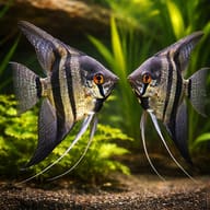 Two Zebra Smoke Angelfish (Pterophyllum scalare) in a planted freshwater aquarium — representative image - view 2