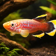 Aphyosemion celiae celiae Teke killifish in a covered planted aquarium - hero aquarium view — representative image - view 1