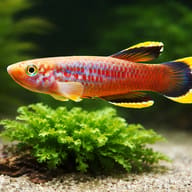 Aphyosemion celiae celiae Teke killifish in a covered planted aquarium - scale and plant view — representative image - view 4