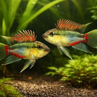 Red Hongsloi Dwarf Cichlid (Apistogramma hongsloi) pair in planted soft-water setup — representative image - view 2