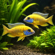 Aulonocara baenschi benga pair in a planted aquarium - view 2
