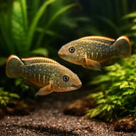 Kasanga Goby Cichlid (Eretmodus cyanostictus) pair over Lake Tanganyika rockwork — representative image - view 2