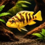 Bumblebee Cichlid (Pseudotropheus crabro) - - hero rockwork view — representative image - view 2