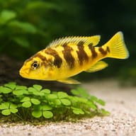 Bumblebee Cichlid (Pseudotropheus crabro) - - side profile view — representative image - view 5