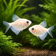 Gold Widow Tetra (Gymnocorymbus ternetzi) - gold albino schooling tetra — pair in a planted aquarium — representative image - view 2