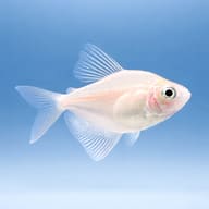 Gold Widow Tetra (Gymnocorymbus ternetzi) - gold albino schooling tetra — side profile on a plain background - view 3
