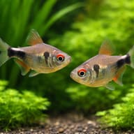 Garnet Tetra (Hemigrammus pulcher) pair in a planted aquarium - view 2