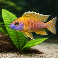 Representative image of a Benga Peacock Cichlid beside aquarium plants - view 4
