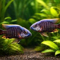 Blue orchid Peacock Cichlid pair in a planted aquarium — representative image - view 2
