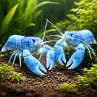 Australian Blue Pearl Crayfish (Cherax destructor) — Australia bleu pearl lobster — pair in a planted aquarium - view 2