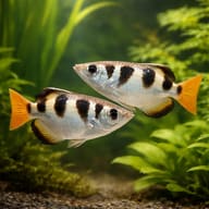 Group of Banded Archerfish (Toxotes jaculatrix) beneath a covered aquarium surface — representative image - view 2