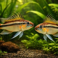 Banded Dwarf Cichlid orange — pair in a planted aquarium — representative image - view 2