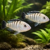 Banded Labido Cichlid pair showing pale colour and dark barring — representative image - view 2
