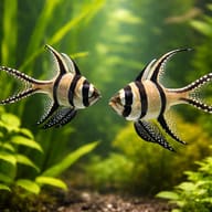 Banggai cardinal fish - Marine Aquarium Livestock (Pterapogon kauderni) pair in a planted aquarium — representative image - view 2