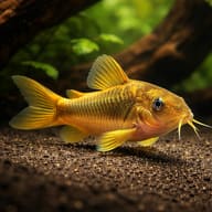 Green Gold Cory (Corydoras melanotaenia) in a driftwood aquarium scene — representative image - view 2