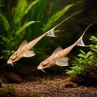 Whiptail catfish — best algae eating fish — Catfish cory pleco — pair in a planted aquarium — representative image - view 2