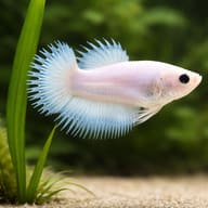 Crowntail Female Betta (Betta splendens) showing adult scale near aquarium plants — representative image - view 4
