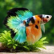 Representative Double Tail Male Betta above planted decor; colour, pattern and fin spread vary — representative image - view 4
