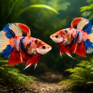 Betta spl. male plakat double tail koi — betta fish temperature — Betta Fighter fish UK — pair in a planted aquarium - view 2