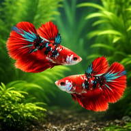 Betta spl. female Halfmoon mix — betta fish temperature — Betta Fighter fish UK — pair in a planted aquarium - view 2