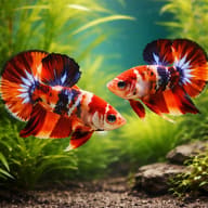 Betta spl. male plakat koi — betta fish temperature — Betta Fighter fish UK — pair in a planted aquarium - view 2