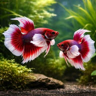 Betta spl. male plakat big ears mix — betta fish temperature — Betta Fighter fish UK — pair in a planted aquarium - view 2