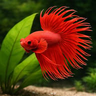 Betta spl. male crowntail red — betta fish temperature — Betta Fighter fish UK — close view showing fin and scale detail - view 4