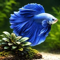 Super Delta Male Betta Mix (Betta splendens) — Illustrative blue male Betta above a planted aquarium foreground - view 4