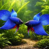 Libby Betta, Split-Tailed Betta Blue - XL — betta fish temperature — Betta Fighter fish UK — pair in a planted aquarium - view 2