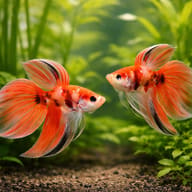Veiltail Nemo Male Betta — betta fish temperature — Betta Fighter fish UK — pair in a planted aquarium — representative image - view 2