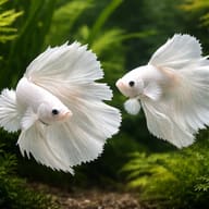 Libby Betta, Split-Tailed Betta White - XL — betta fish temperature — Betta Fighter fish UK — pair in a planted aquarium - view 2