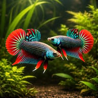 Crescent Betta, Peaceful Betta — betta fish UK — Betta Fighter fish UK — pair in a planted aquarium — representative image - view 2