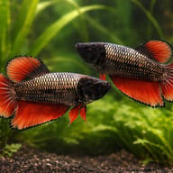 Betta spl. female Halfmoon dragon XL — pair in a planted aquarium — representative image - view 2