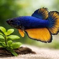 Betta spl. female Halfmoon Mustard XL — close view showing fin and scale detail — representative image - view 4